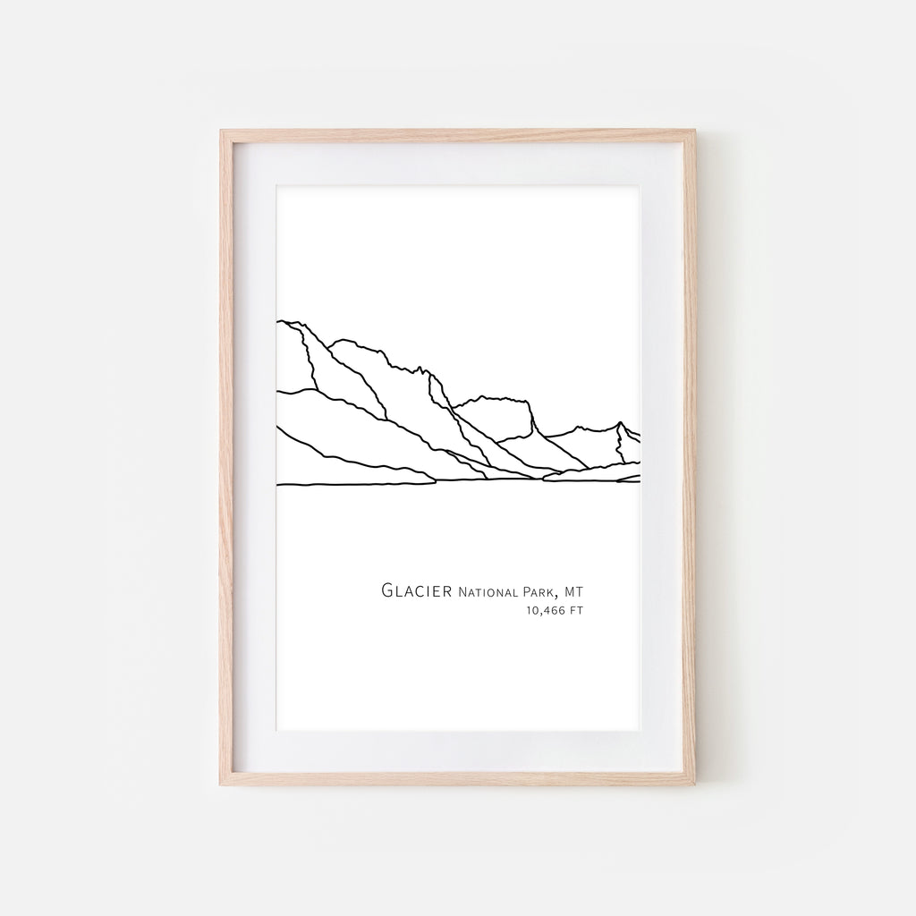 Glacier National Park Montana MT USA Wall Art Print - Abstract Minimalist Landscape Contour One Line Drawing - Black and White Home Decor Mountain Outdoors Hiking Decor - Large Small Shipped Paper Print or Poster - OR - Downloadable Art Print DIY Digital Printable Instant Download - By Happy Cat Prints