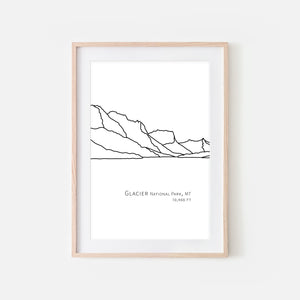 Glacier National Park Montana MT USA Wall Art Print - Abstract Minimalist Landscape Contour One Line Drawing - Black and White Home Decor Mountain Outdoors Hiking Decor - Large Small Shipped Paper Print or Poster - OR - Downloadable Art Print DIY Digital Printable Instant Download - By Happy Cat Prints