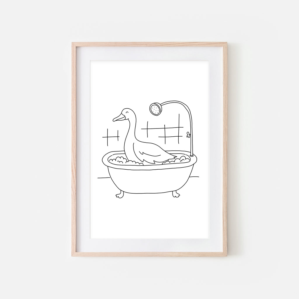 Goose - Farm Animal in Bathtub Wall Art - Funny Bathroom Decor - Black and White Drawing - Downloadable Print