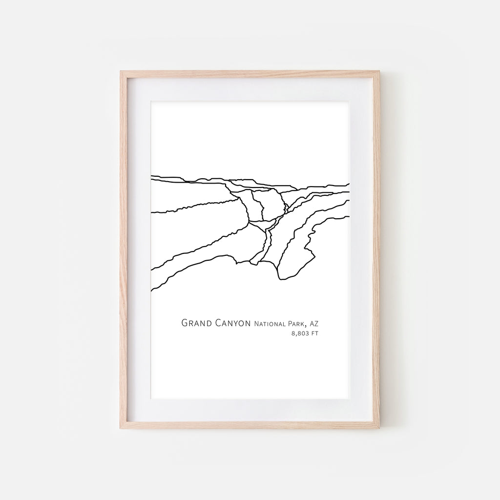 Grand Canyon National Park Arizona AZ USA Wall Art Print - Abstract Minimalist Landscape Contour One Line Drawing - Black and White Home Decor Mountain Outdoors Hiking Decor - Large Small Shipped Paper Print or Poster - OR - Downloadable Art Print DIY Digital Printable Instant Download - By Happy Cat Prints