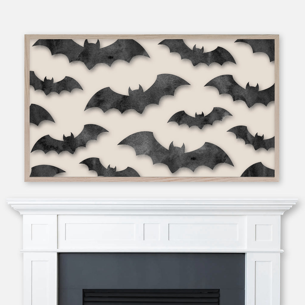 Halloween Samsung Frame TV Art 4K - Black Bat Silhouettes Pattern on Light Beige Background - Digital Download