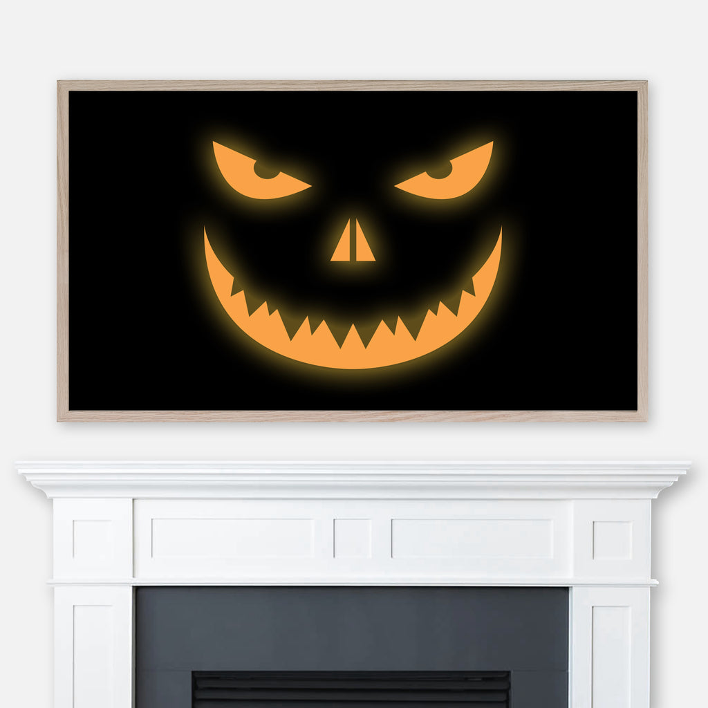 Halloween Samsung Frame TV Art 4K - Spooky Jack-O’-Lantern Pumpkin Face - Orange on Black Background - Digital Download