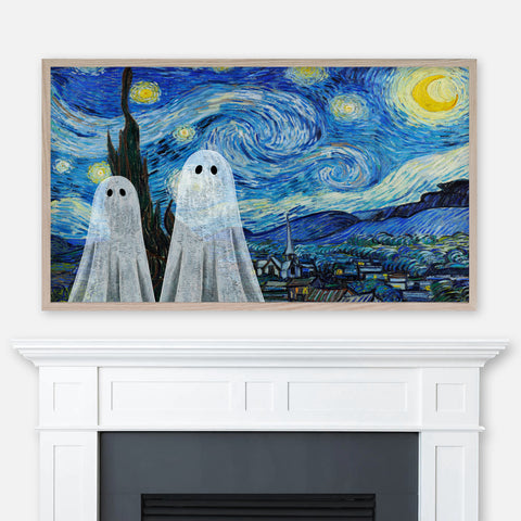 Ghostly Famous Painting - Two Ghosts in Vincent Van Gogh’s Starry Night - Halloween Samsung Frame TV Art 4K - Digital Download