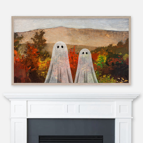 Ghostly Famous Painting - Two Ghosts in Winslow Homer’s Autumn Treetops - Halloween Samsung Frame TV Art 4K - Digital Download