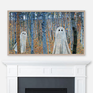 Ghostly Famous Painting - Two Ghosts in Gustav Klimt’s Beech Grove - Halloween Samsung Frame TV Art 4K - Digital Download
