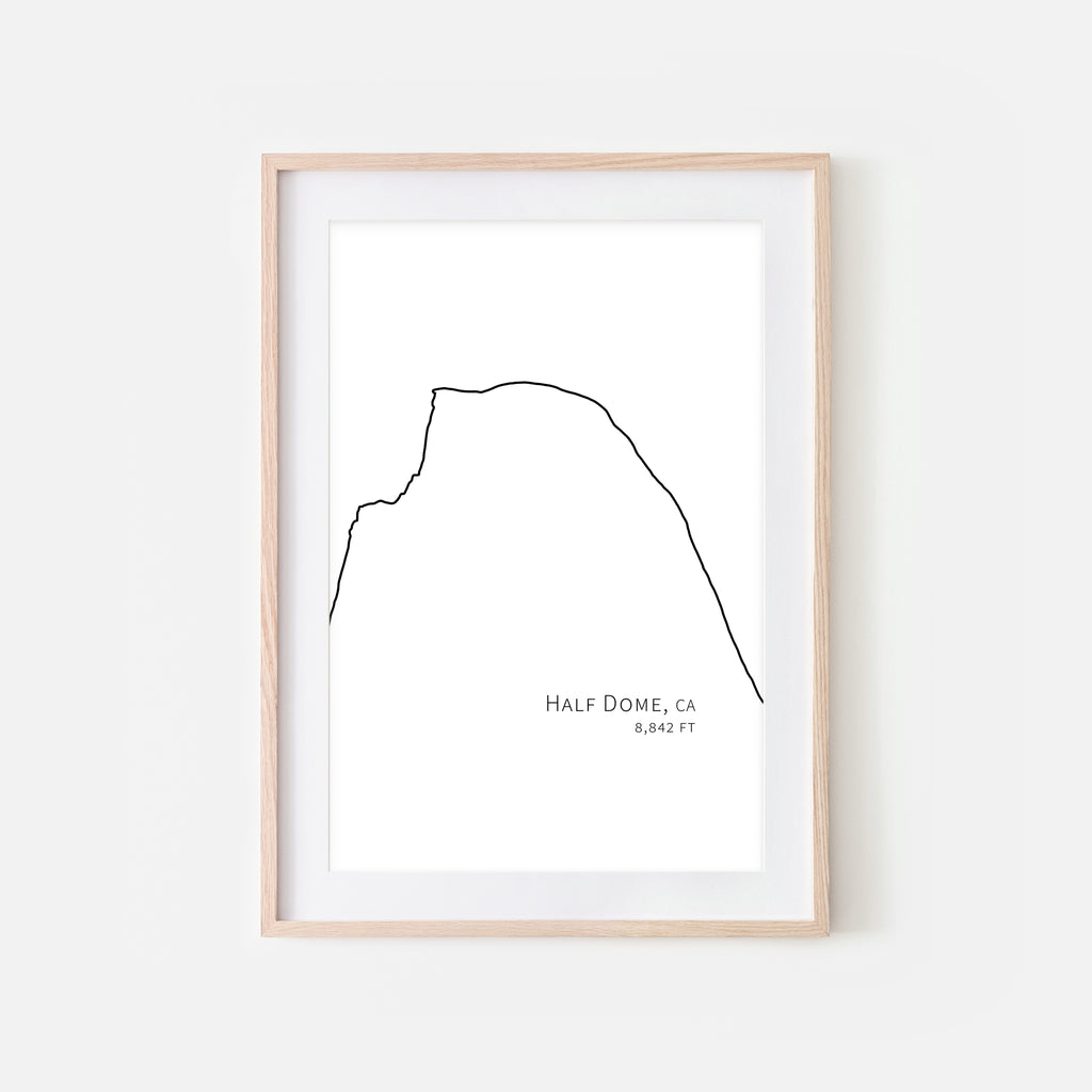 Half Dome Yosemite National Park California CA USA Mountain Wall Art Print - Minimalist Peak Summit Elevation Contour One Line Drawing - Abstract Landscape - Black and White Home Decor Rock Climbing Hiking Decor - Large Small Shipped Paper Print or Poster - OR - Downloadable Art Print DIY Digital Printable Instant Download - By Happy Cat Prints