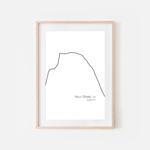 Half Dome Yosemite National Park California CA USA Mountain Wall Art Print - Minimalist Peak Summit Elevation Contour One Line Drawing - Abstract Landscape - Black and White Home Decor Rock Climbing Hiking Decor - Large Small Shipped Paper Print or Poster - OR - Downloadable Art Print DIY Digital Printable Instant Download - By Happy Cat Prints