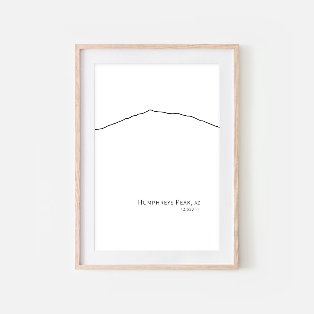 Humphreys Peak Arizona AZ USA Mountain Wall Art Print - Minimalist Peak Summit Elevation Contour One Line Drawing - Abstract Landscape - Black and White Home Decor Climbing Hiking Decor - Large Small Shipped Paper Print or Poster - OR - Downloadable Art Print DIY Digital Printable Instant Download - By Happy Cat Prints