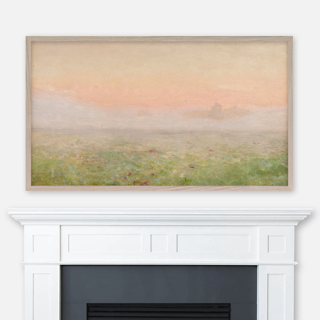 Jozef Chelmonski Painting - Dawn - Misty Blush Pink & Green Abstract Landscape - Samsung Frame TV Art 4K - Digital Download