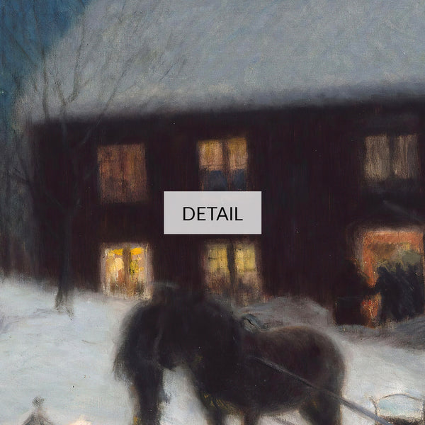 Christmas Party - Lars Jorde Vintage Painting - Samsung Frame TV Art 4K - Country Home with Sleighs in Snow & People Arriving - Digital Download