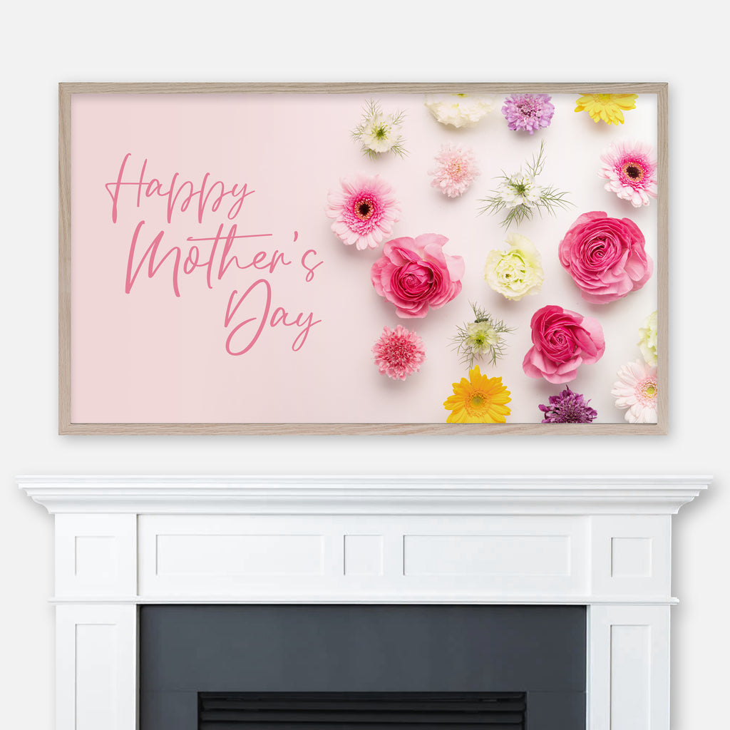 Happy Mother's Day - Samsung Frame TV Art 4K - Digital Download - Pink Spring Floral Photography Background