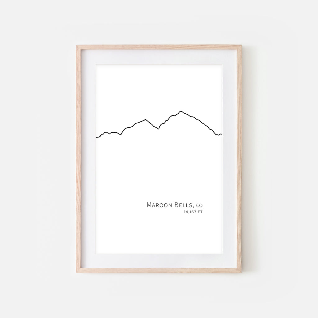Maroon Bells Colorado CO USA Mountain Wall Art Print - Minimalist Peak Summit Elevation Contour One Line Drawing - Abstract Landscape - Black and White Home Decor Climbing Hiking Decor - Large Small Shipped Paper Print or Poster - OR - Downloadable Art Print DIY Digital Printable Instant Download - By Happy Cat Prints