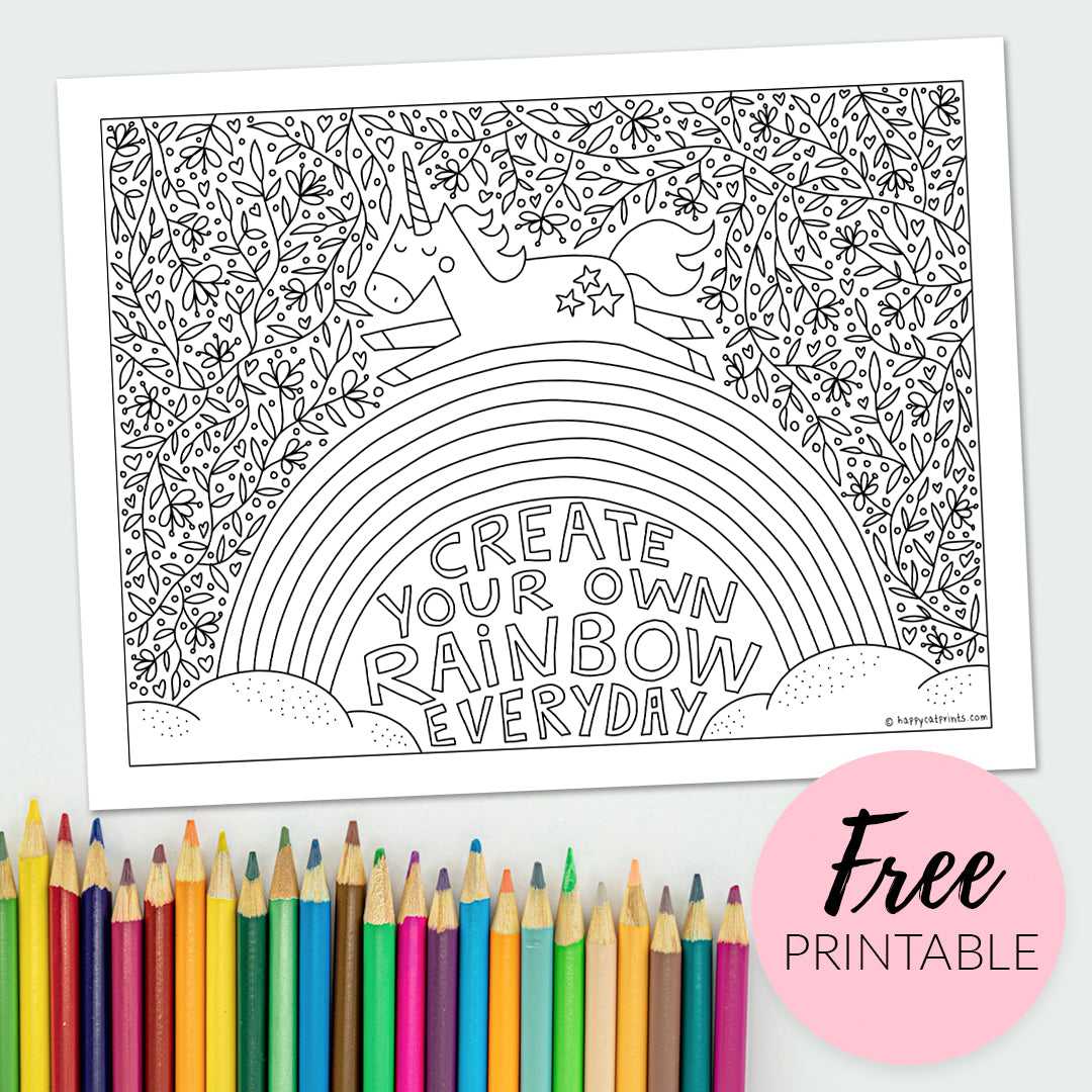 Free Printable Coloring Page for Kids and Adults - Rainbow Unicorn