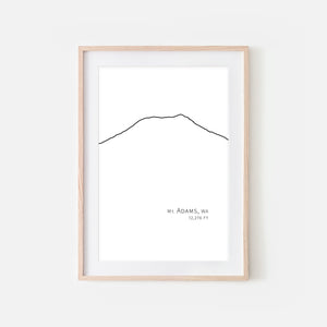 Mount Adams Cascade Range Pacific Northwest PNW Washington State WA USA Mountain Wall Art Print - Minimalist Peak Summit Elevation Contour One Line Drawing - Abstract Landscape - Black and White Home Decor Climbing Hiking Decor - Large Small Shipped Paper Print or Poster - OR - Downloadable Art Print DIY Digital Printable Instant Download - By Happy Cat Prints