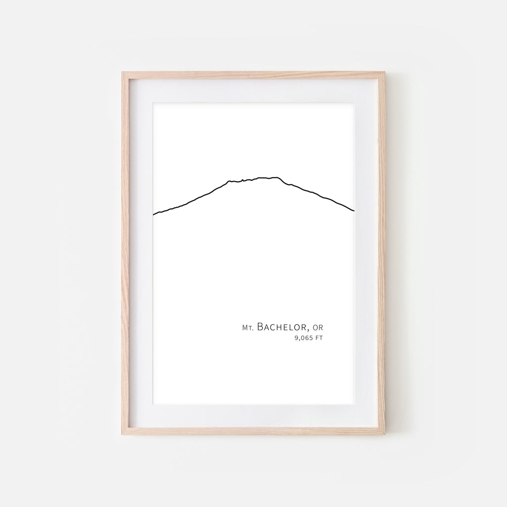Mount Bachelor Cascade Range Pacific Northwest PNW Oregon OR USA Mountain Wall Art Print - Minimalist Peak Summit Elevation Contour One Line Drawing - Abstract Landscape - Black and White Home Decor Climbing Hiking Decor - Large Small Shipped Paper Print or Poster - OR - Downloadable Art Print DIY Digital Printable Instant Download - By Happy Cat Prints