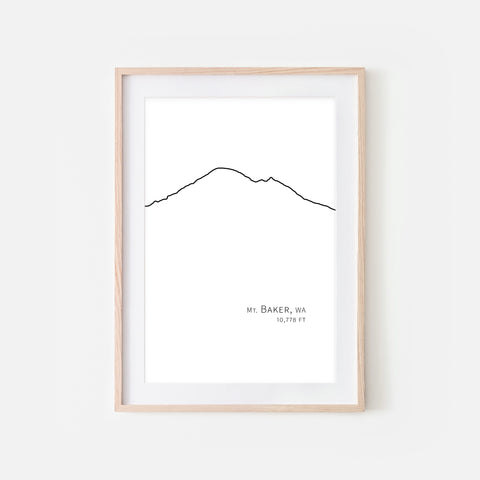 Mount Baker Cascade Range Pacific Northwest PNW Washington State WA USA Mountain Wall Art Print - Minimalist Peak Summit Elevation Contour One Line Drawing - Abstract Landscape - Black and White Home Decor Climbing Hiking Decor - Large Small Shipped Paper Print or Poster - OR - Downloadable Art Print DIY Digital Printable Instant Download - By Happy Cat Prints