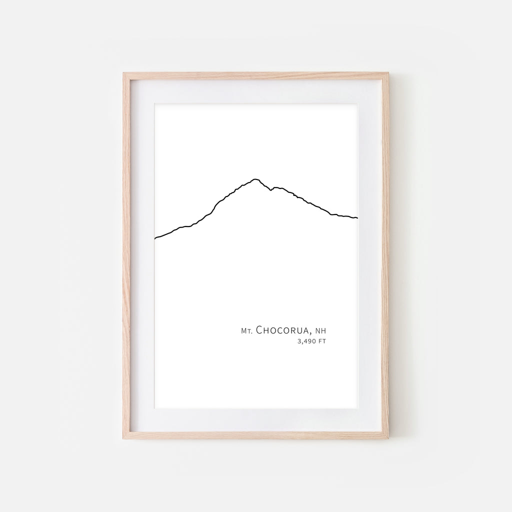 Mount Chocorua New Hampshire NH USA White Mountains Wall Art Print - Minimalist Peak Summit Elevation Contour One Line Drawing - Abstract Landscape - Black and White Home Decor Climbing Hiking Decor - Large Small Shipped Paper Print or Poster - OR - Downloadable Art Print DIY Digital Printable Instant Download - By Happy Cat Prints