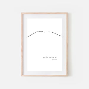 Mount Katahdin Maine ME USA Appalachian Mountain Wall Art Print - Minimalist Peak Summit Elevation Contour One Line Drawing - Abstract Landscape - Black and White Home Decor Climbing Hiking Decor - Large Small Shipped Paper Print or Poster - OR - Downloadable Art Print DIY Digital Printable Instant Download - By Happy Cat Prints