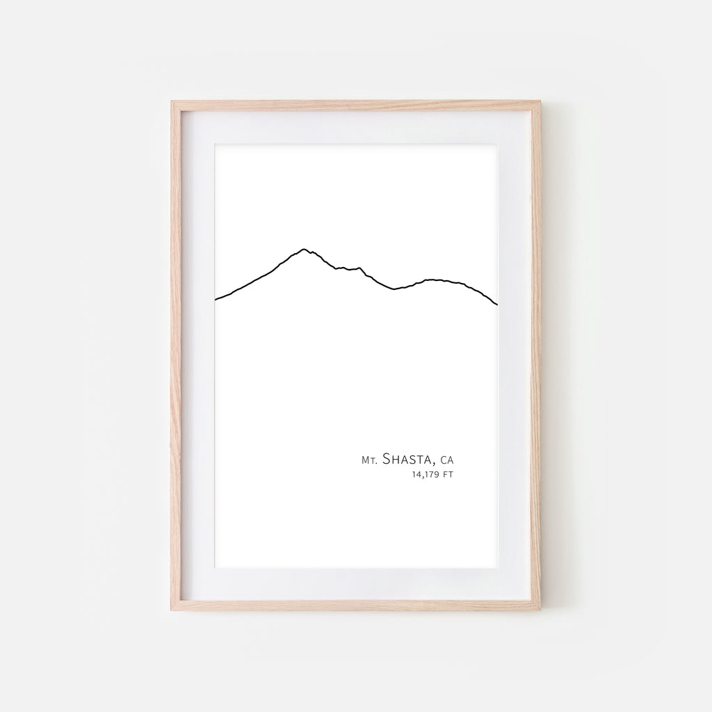 Mount Shasta California Cascades CA USA Mountain Wall Art Print - Minimalist Peak Summit Elevation Contour One Line Drawing - Abstract Landscape - Black and White Home Decor Climbing Hiking Decor - Large Small Shipped Paper Print or Poster - OR - Downloadable Art Print DIY Digital Printable Instant Download - By Happy Cat Prints