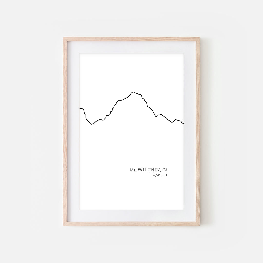 Mount Whitney Sierra Nevada California CA USA Mountain Wall Art Print - Minimalist Peak Summit Elevation Contour One Line Drawing - Abstract Landscape - Black and White Home Decor Climbing Hiking Decor - Large Small Shipped Paper Print or Poster - OR - Downloadable Art Print DIY Digital Printable Instant Download - By Happy Cat Prints