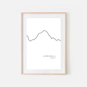 Mount Whitney Sierra Nevada California CA USA Mountain Wall Art Print - Minimalist Peak Summit Elevation Contour One Line Drawing - Abstract Landscape - Black and White Home Decor Climbing Hiking Decor - Large Small Shipped Paper Print or Poster - OR - Downloadable Art Print DIY Digital Printable Instant Download - By Happy Cat Prints