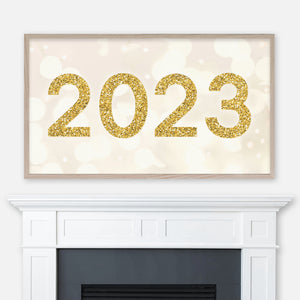 2023 Samsung Frame TV Art 4K - New Year Decor - Gold Glitter Typography on Light Sparkles Background - Digital Download