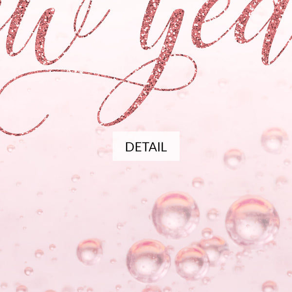 Happy New Year Samsung Frame TV Art 4K - Pink Glitter Typography on Champagne Bubbles Background - Digital Download