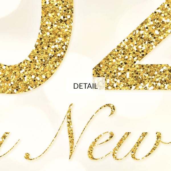 2023 Happy New Year Samsung Frame TV Art 4K - Gold Glitter Typography on Light Sparkles Background - Digital Download