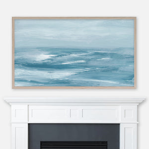 Ocean Waves Abstract Landscape Painting - Samsung Frame TV Art - Digital Download - Teal Aqua Blue -  Beach Coastal Decor