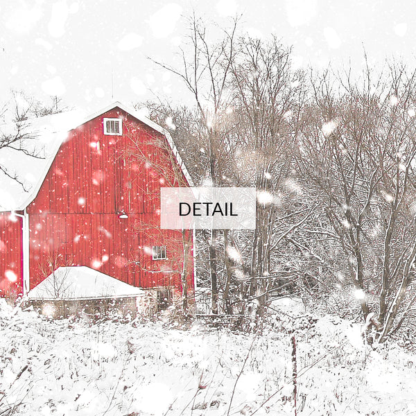 Winter Countryside Landscape Samsung Frame TV Art 4K - Snowy Farmhouse Photography of Red Barn in Field with Trees - Digital Download