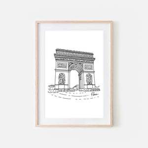 Paris No. 2 - Arc de Triomphe Wall Art - Black and White Line Drawing - Print, Poster or Printable Download