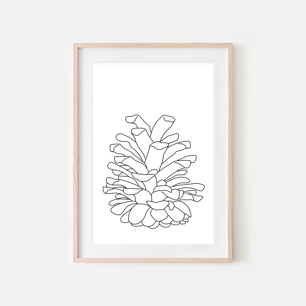 Pine Cone No. 1 Woodland Wall Art - Black and White Line Drawing - Print, Poster or Printable Download