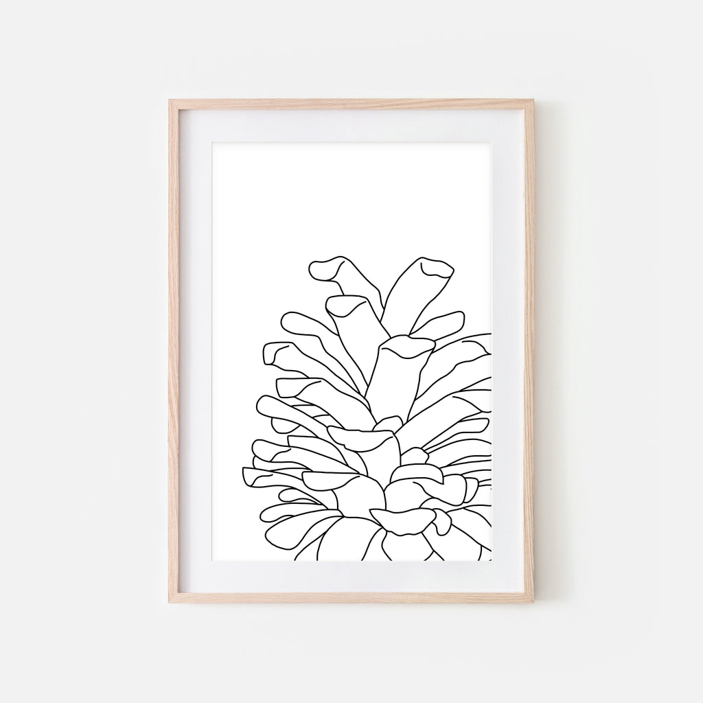 Pine Cone No. 2 Woodland Wall Art - Black and White Line Drawing - Print, Poster or Printable Download