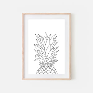 Pineapple No. 1 Line Art - Minimalist Fruit Drawing - Tropical Beach Kitchen Wall Decor - Black and White Print, Poster or Printable Download