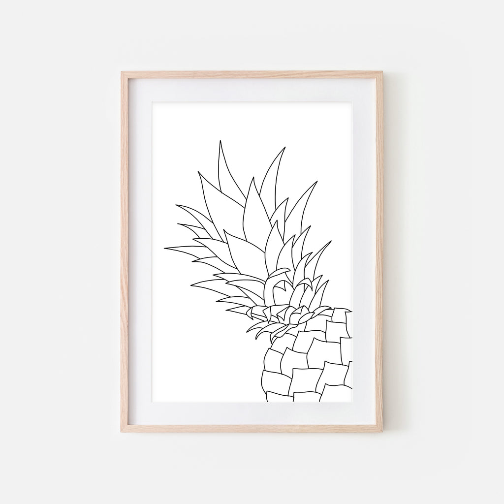 Pineapple No. 2 Line Art - Minimalist Fruit Drawing - Tropical Beach Kitchen Wall Decor - Black and White Print, Poster or Printable Download