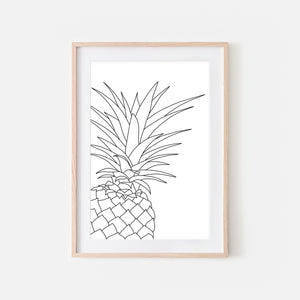 Pineapple No. 4 Line Art - Minimalist Fruit Drawing - Beach Tropical Kitchen Wall Decor - Black and White Print, Poster or Printable Download