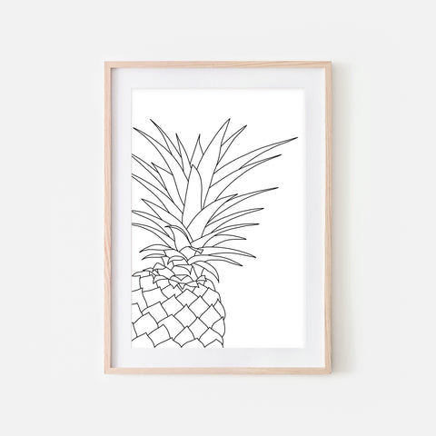 Pineapple No. 4 Line Art - Minimalist Fruit Drawing - Beach Tropical Kitchen Wall Decor - Black and White Print, Poster or Printable Download