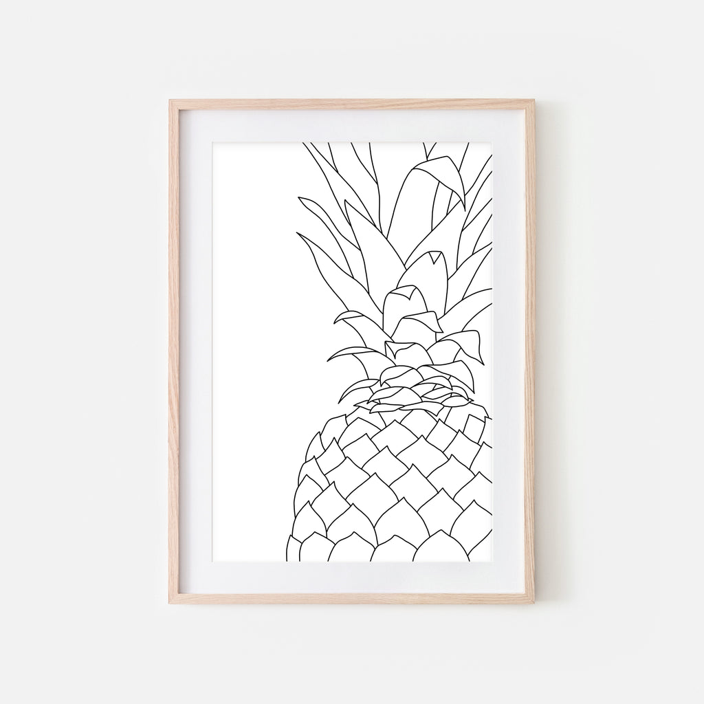 Pineapple No. 5 Line Art - Minimalist Fruit Drawing - Beach Tropical Kitchen Wall Decor - Black and White Print, Poster or Printable Download