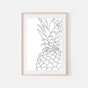 Pineapple No. 5 Line Art - Minimalist Fruit Drawing - Beach Tropical Kitchen Wall Decor - Black and White Print, Poster or Printable Download