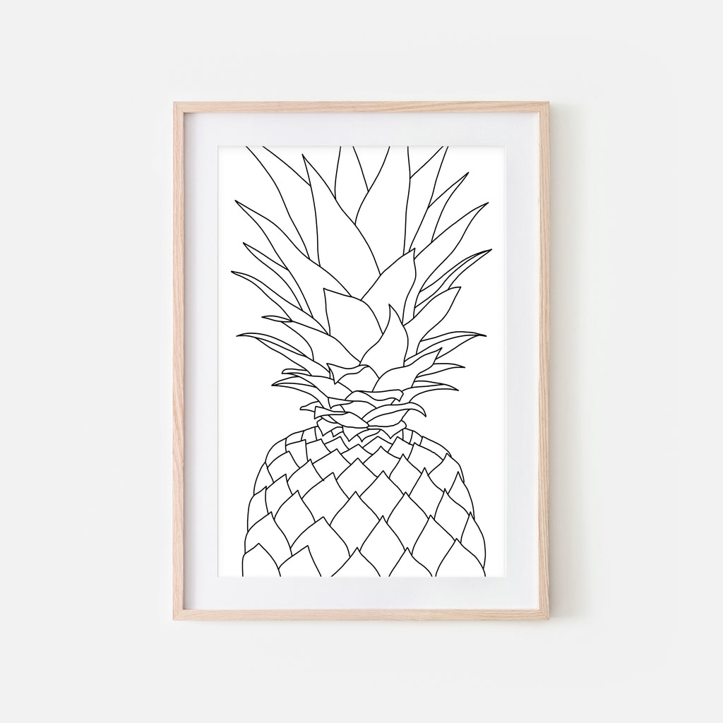 Pineapple No. 6 Line Art - Minimalist Fruit Drawing - Beach Tropical Kitchen Wall Decor - Black and White Print, Poster or Printable Download