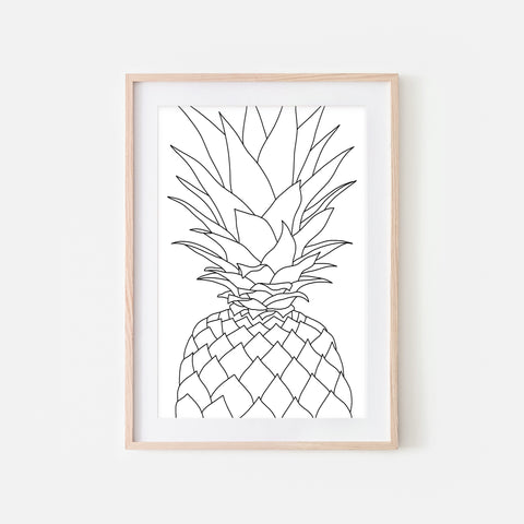 Pineapple No. 6 Line Art - Minimalist Fruit Drawing - Beach Tropical Kitchen Wall Decor - Black and White Print, Poster or Printable Download
