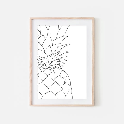 Pineapple No. 7 Line Art - Minimalist Fruit Drawing - Beach Tropical Kitchen Wall Decor - Black and White Print, Poster or Printable Download