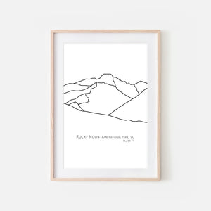Rocky Mountain National Park Colorado CO USA Wall Art Print - Abstract Minimalist Landscape Contour One Line Drawing - Black and White Home Decor Outdoors Hiking Decor - Large Small Shipped Paper Print or Poster - OR - Downloadable Art Print DIY Digital Printable Instant Download - By Happy Cat Prints