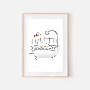 Snow Goose - Animal in Bathtub Art - Funny Farm Theme Bathroom Wall Decor for Kids - Printable Digital Download Illustration