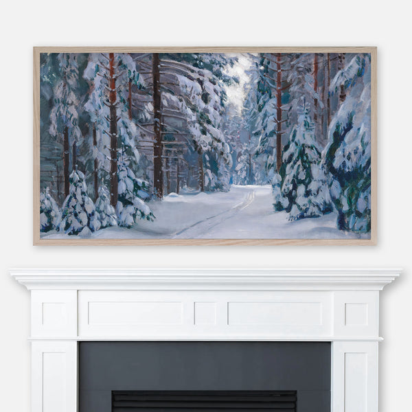 Stanislav Yulianovich Zhukovsky Winter Landscape Painting - A Snowy Path in the Forest - Samsung Frame TV Art 4K - Digital Download
