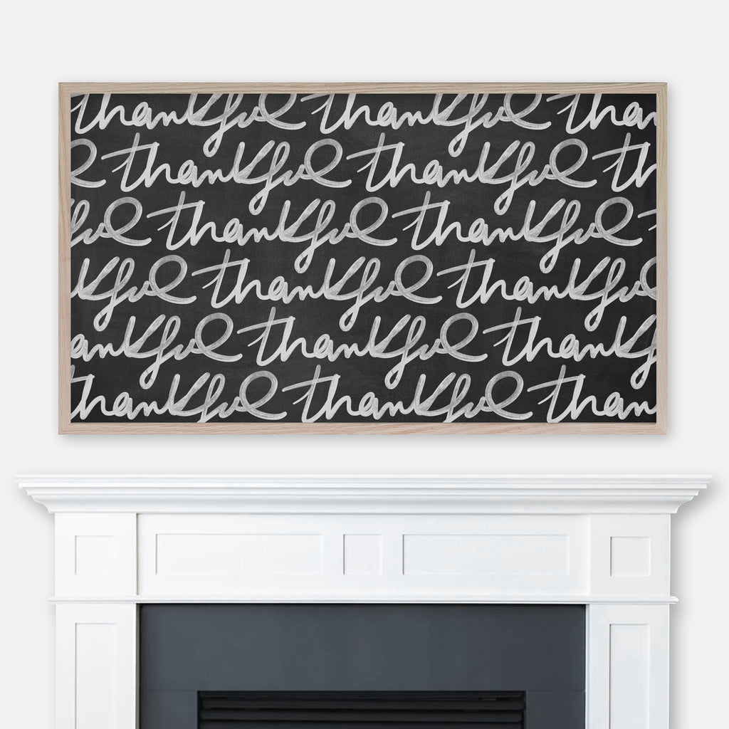 Thanksgiving Samsung Frame TV Art 4K - Thankful Word Pattern - White Handwritten Font on Black Chalkboard Background - Digital Download