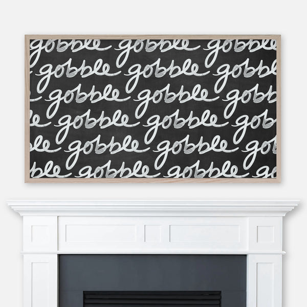 Funny Thanksgiving Samsung Frame TV Art 4K - Gobble Word Pattern - White Handwritten Font on Black Chalkboard Background - Digital Download