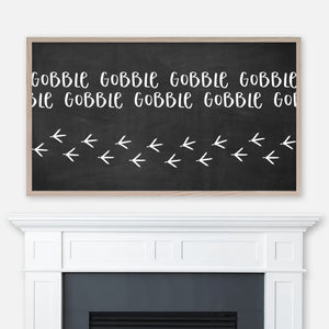 Funny Thanksgiving Samsung Frame TV Art 4K - Gobble Gobble Turkey Tracks - White on Black Chalkboard - Digital Download
