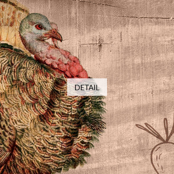 Vintage Turkey Drawing on Wooden Background - Rustic Thanksgiving Samsung Frame TV Art 4K - Digital Download