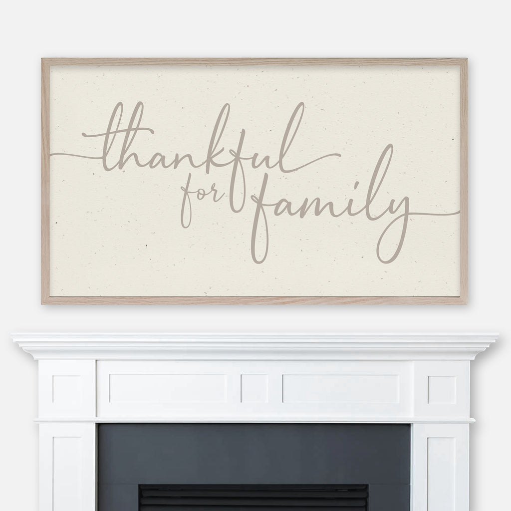 Thankful for Family - Thanksgiving Samsung Frame TV Art 4K - Minimalist Classic Script Typography on Cream Paper Background - Digital Download